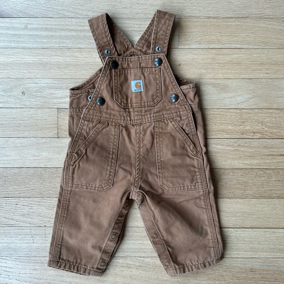 Carhartt bib overalls brown well worn size 3 months utility demin baby boy - Picture 1 of 6
